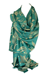 Two Sided Reversible Shimmer Foil Print Spring Floral Design Scarf / Shawl / Wrap / Head Scarves / Stole