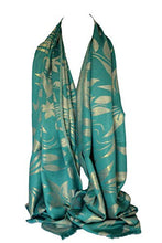 Load image into Gallery viewer, Two Sided Reversible Shimmer Foil Print Spring Floral Design Scarf / Shawl / Wrap / Head Scarves / Stole