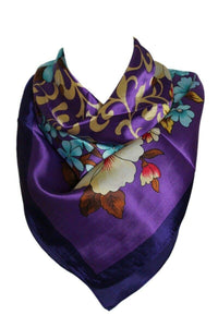 Floral Print Silk Satin Style Bandana Square Scarf / Head Wrap