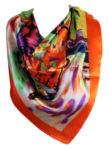 Abstract Print Multi Colour Silk Satin Bandana Square Scarves / Head Scarf / Hair Tie