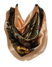 Load image into Gallery viewer, Floral Print Silk Satin Style Womens Scarf, Square Bandana Head Cover, Hair Tie Neck Scarf