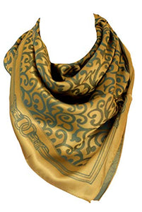Ethnic Floral Print with Border Silk Feel Square Bandana Neck Scarf / Head Scarves