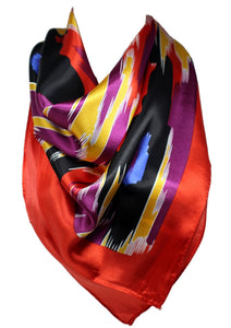 Abstract Print Multi Colour Silk Satin Bandana Square Scarves / Head Scarf / Hair Tie