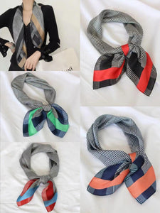 Classic Bandana Scarf, Houndstooth Print with Colored Borders Square Silk Feel Neck Scarves, Multifunctional Hair Band Hand Kerchief, Neckerchief Hair Tie
