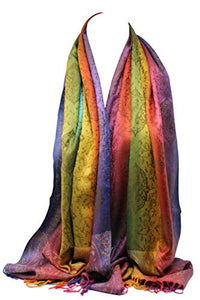 Paisley Print Rainbow Colours Large Pashmina Feel Wrap  / Scarf / Shawl