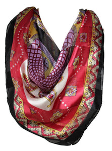 Self Embossed Striped Paisley and Floral Bordered Silk Satin Square Bandana Neck Scarf / Head Scarves / Neckerchief / Hair Tie