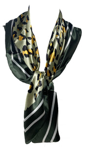 Animal Print, Leopard & Tiger Print Border Self Embossed Silk Feel Bandana Square Neck Scarf, Head Scarves, Hair Tie