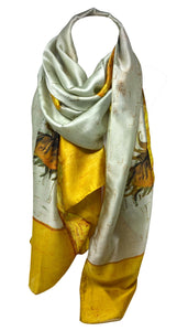 Large Silk Women Scarf, Sunflower Print Summer Silky Feel Head Wrap Shawl, Light Weight Fashion Neck Scarves for Ladies